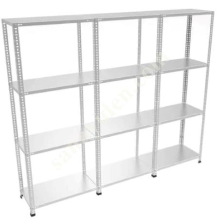 4 LAYERS 3 ADJACENT GALVANISED STEEL RACK. WAREHOUSE SHELF, Warehouse / Shelving Systems