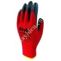 BEYBI PN ZEBRA POLY RED-BLACK LINED NITRILE GLOVE 9, Work Gloves