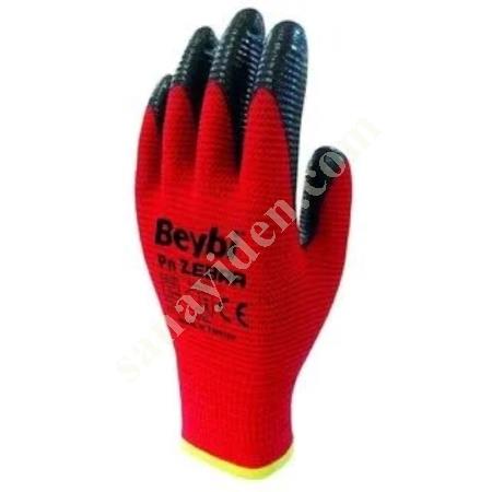 BEYBI PN ZEBRA POLY RED-BLACK LINED NITRILE GLOVE 9, Work Gloves