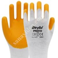 BEYBI PN5 POLY LINED NITRILE YELLOW-WHITE GLOVE NO:10, Work Gloves