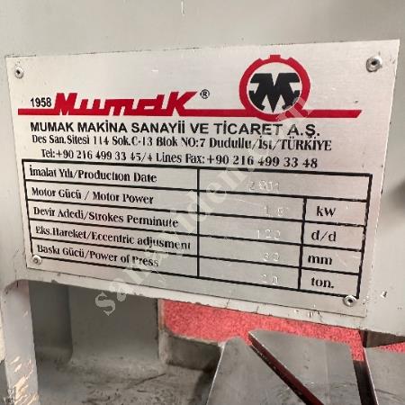 MUMAK BRAND 20 TON STEEL BODY ECCENTRIC PRESS, Eccentric Press