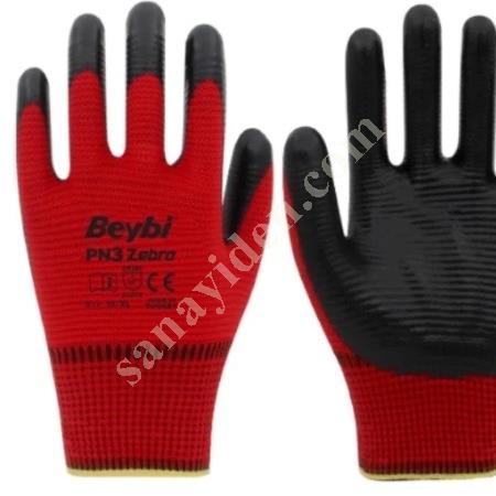 BEYBİ PN3 ZEBRA POLY ASTARLI NİTRİL ELDİVEN KIRMIZI/SİYAH NO:9, İş Eldivenleri