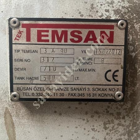 TEMSAN MARKA  500 LT 3X90  PİSTONLU KOMPRESÖR  2012 MODEL, Pistonlu Kompresör